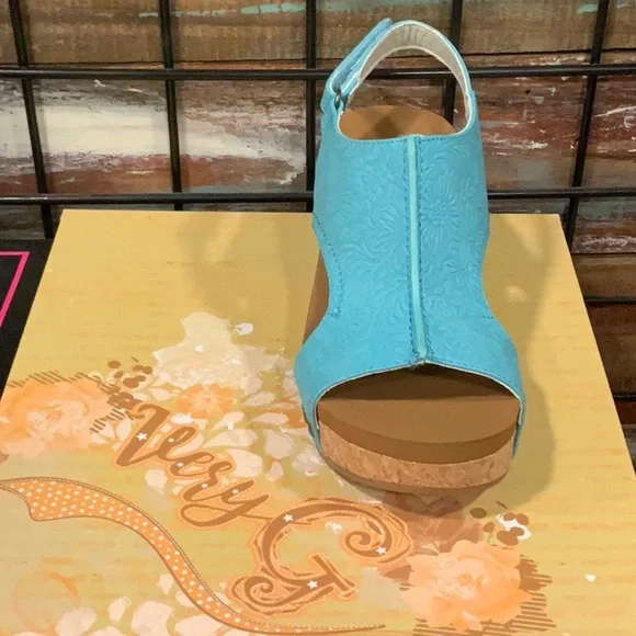 Women's Blue Wedge Sandals - Picture 2 of 4